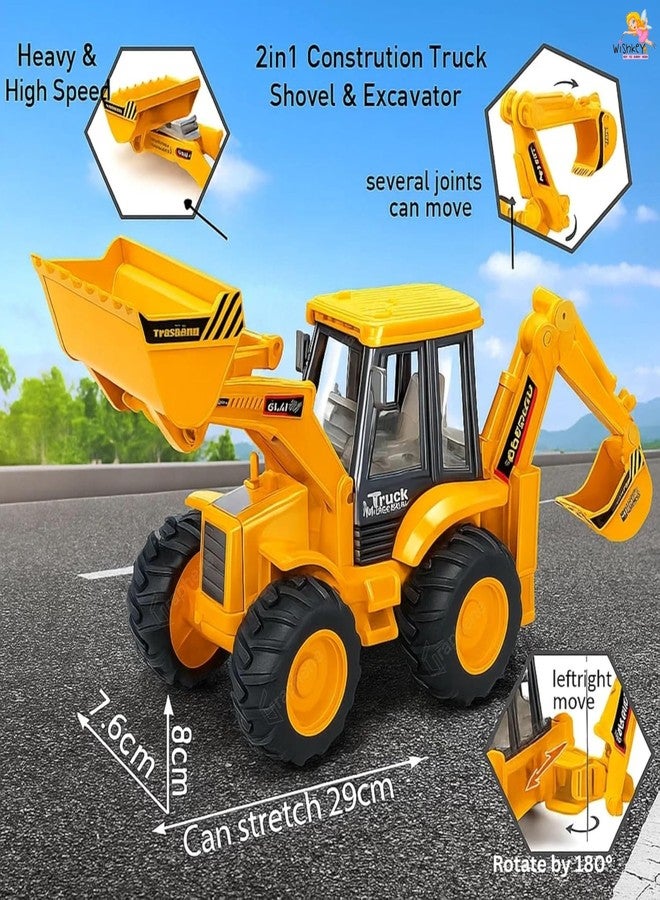 ويش كي شاحنة جرافة تعمل بالاحتكاك من ويشكي 2 في 1، لعبة حفارة JCB، مركبة بناء مزودة بمجرفة قابلة للدوران 180 درجة، عجلات مطاطية كبيرة، سيارة هندسية متينة غير قابلة للكسر للأطفال - Image 2